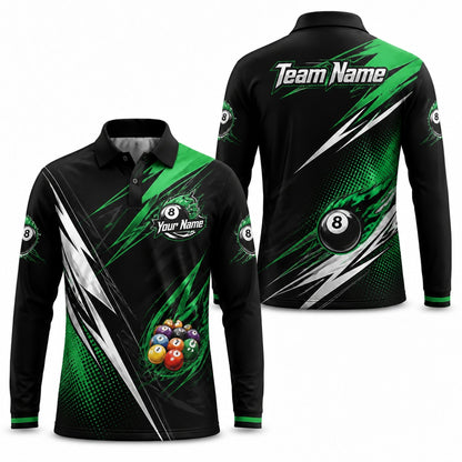 Team Name Billiards Graphic Custom Billiard Polo Shirt Long Sleeve Polo