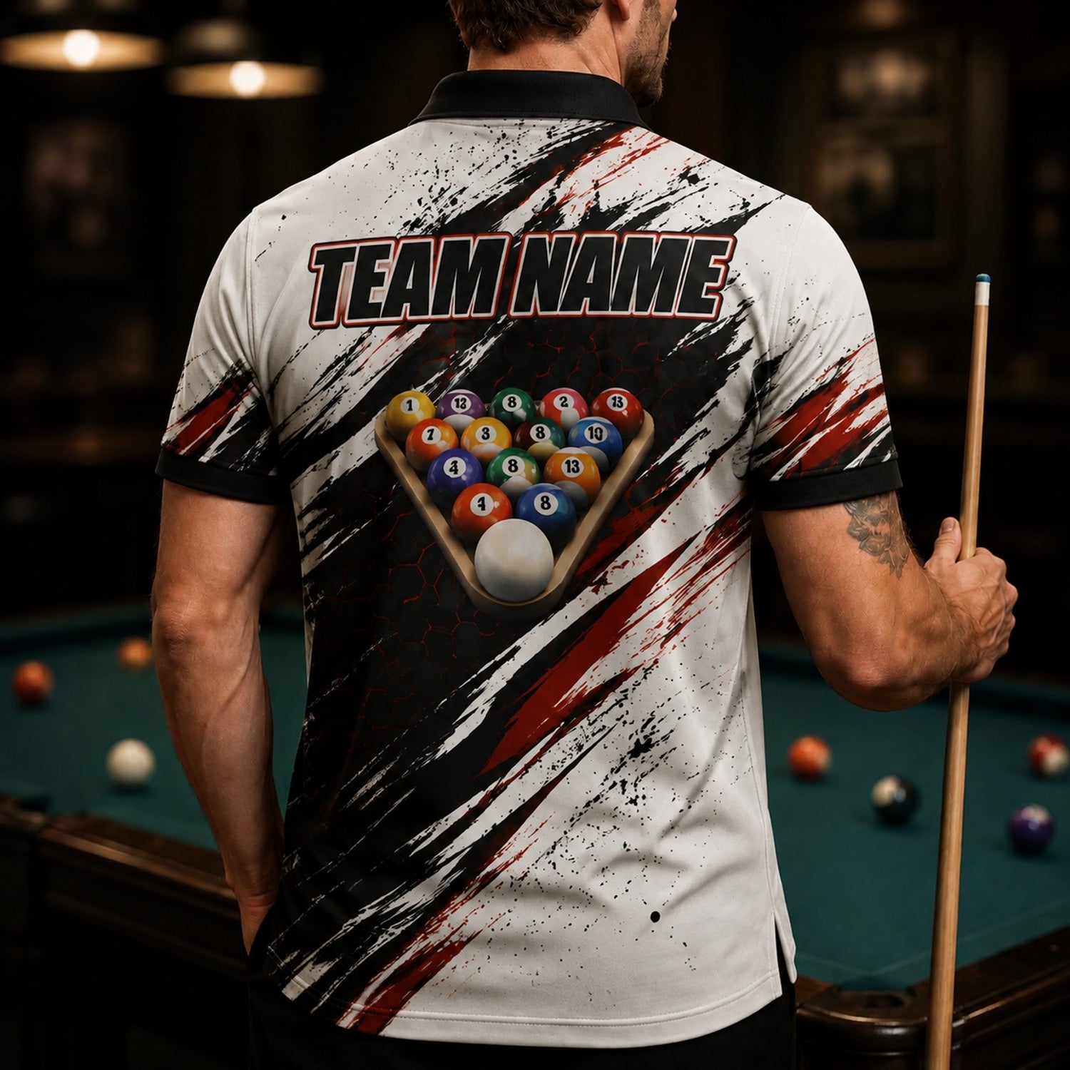 Team Name Billiards Sport Personalized Billiard Polo Shirt Back View