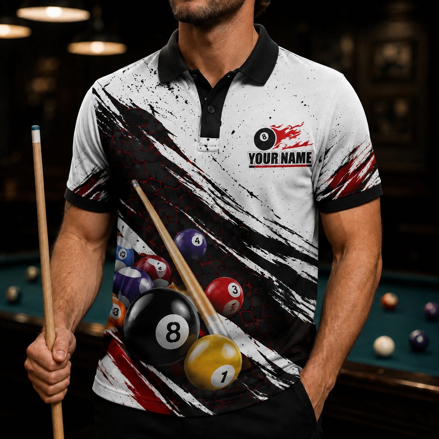 Team Name Billiards Sport Personalized Billiard Polo Shirt Front View