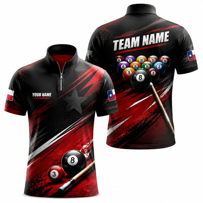 Team Name Billiards Sport Personalized Billiard Polo Shirt Jersey Zip 1 4 Collar