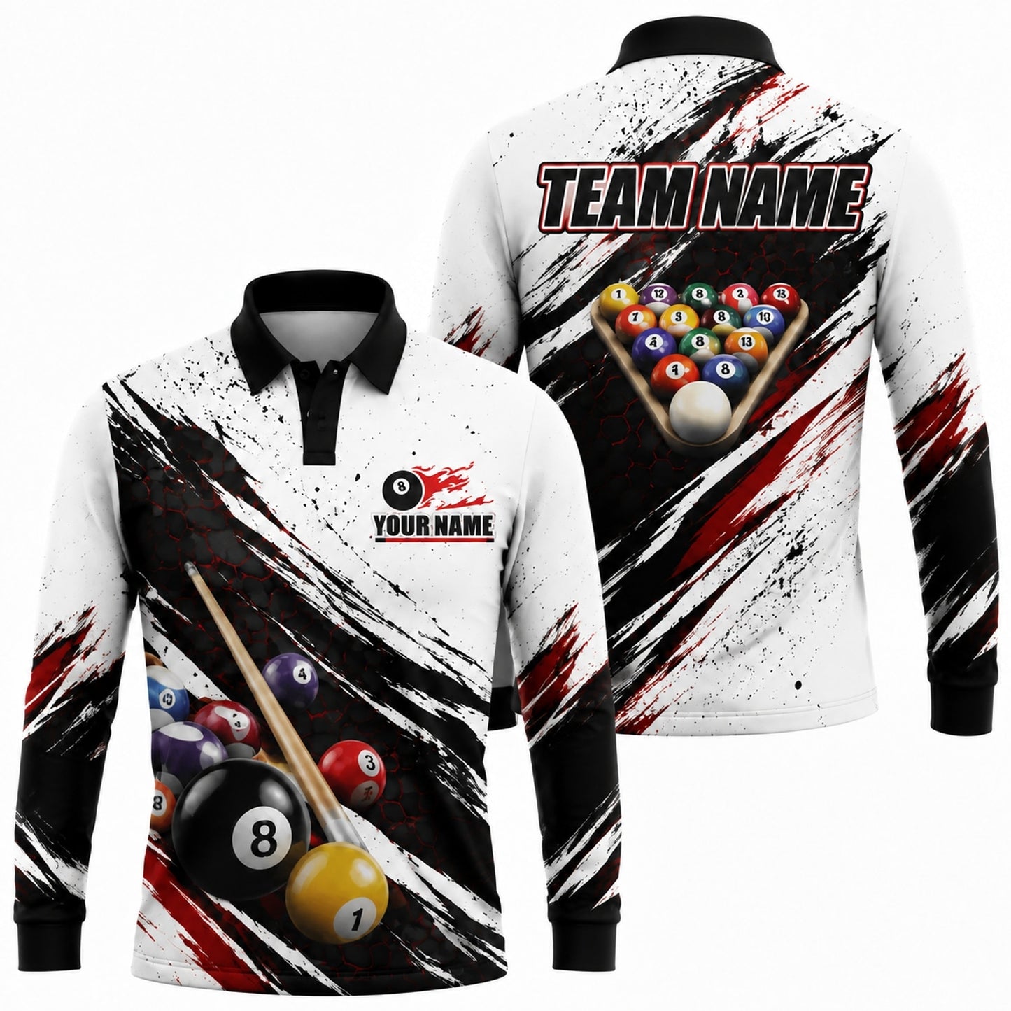 Team Name Billiards Sport Personalized Billiard Polo Shirt Long Sleeve Polo