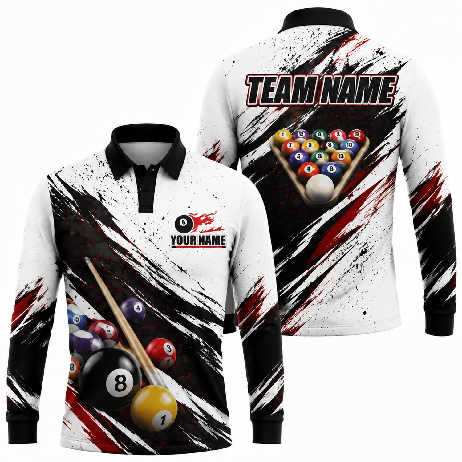 Team Name Billiards Sport Personalized Billiard Polo Shirt Long Sleeve Polo