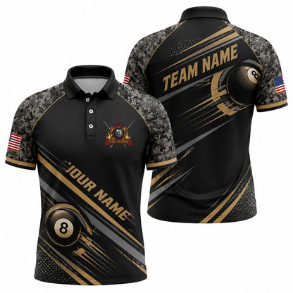 Team Name Patriot 8 Ball Sport Custom Billiard Polo Shirt