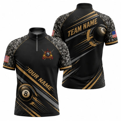 Team Name Patriot 8 Ball Sport Custom Billiard Polo Shirt Jersey Zip 1 4 Collar