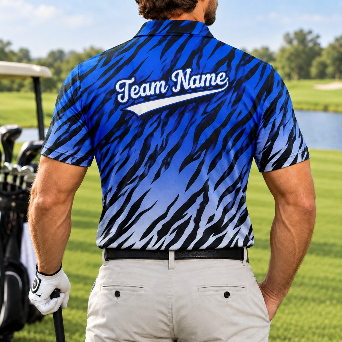 Team Name Your Name Sport Personalized Golf Polo Shirt Back View