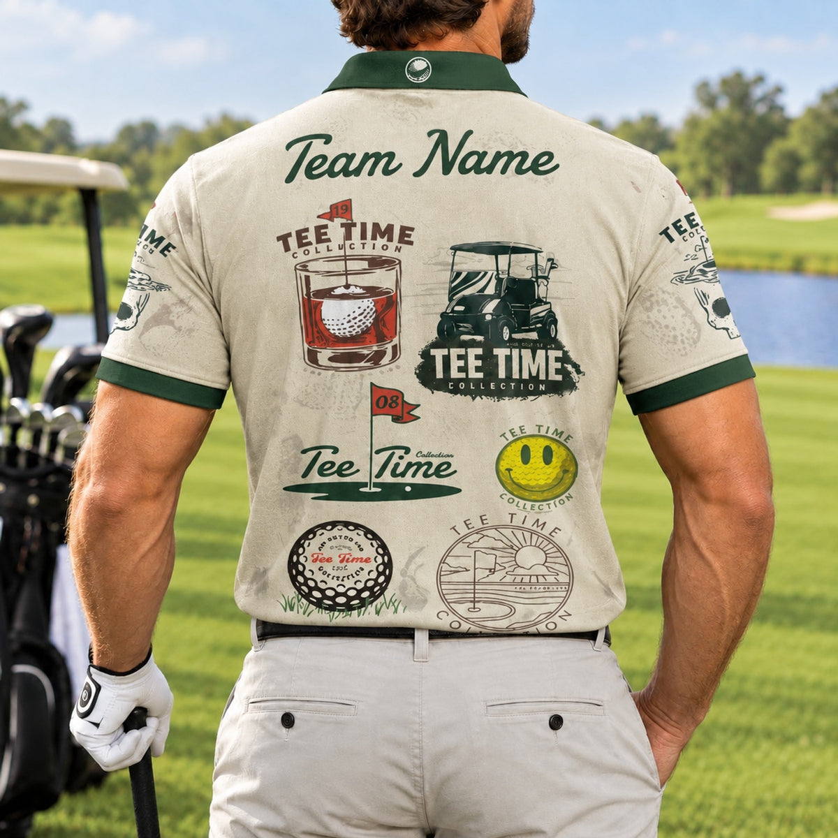 Tee Time Collection Pattern Custom Golf Polo Shirt Back View