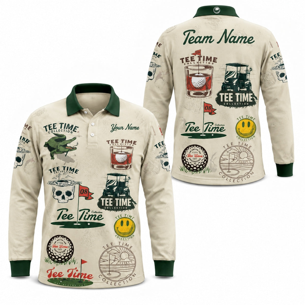Tee Time Collection Pattern Custom Golf Polo Shirt Long Sleeve Polo