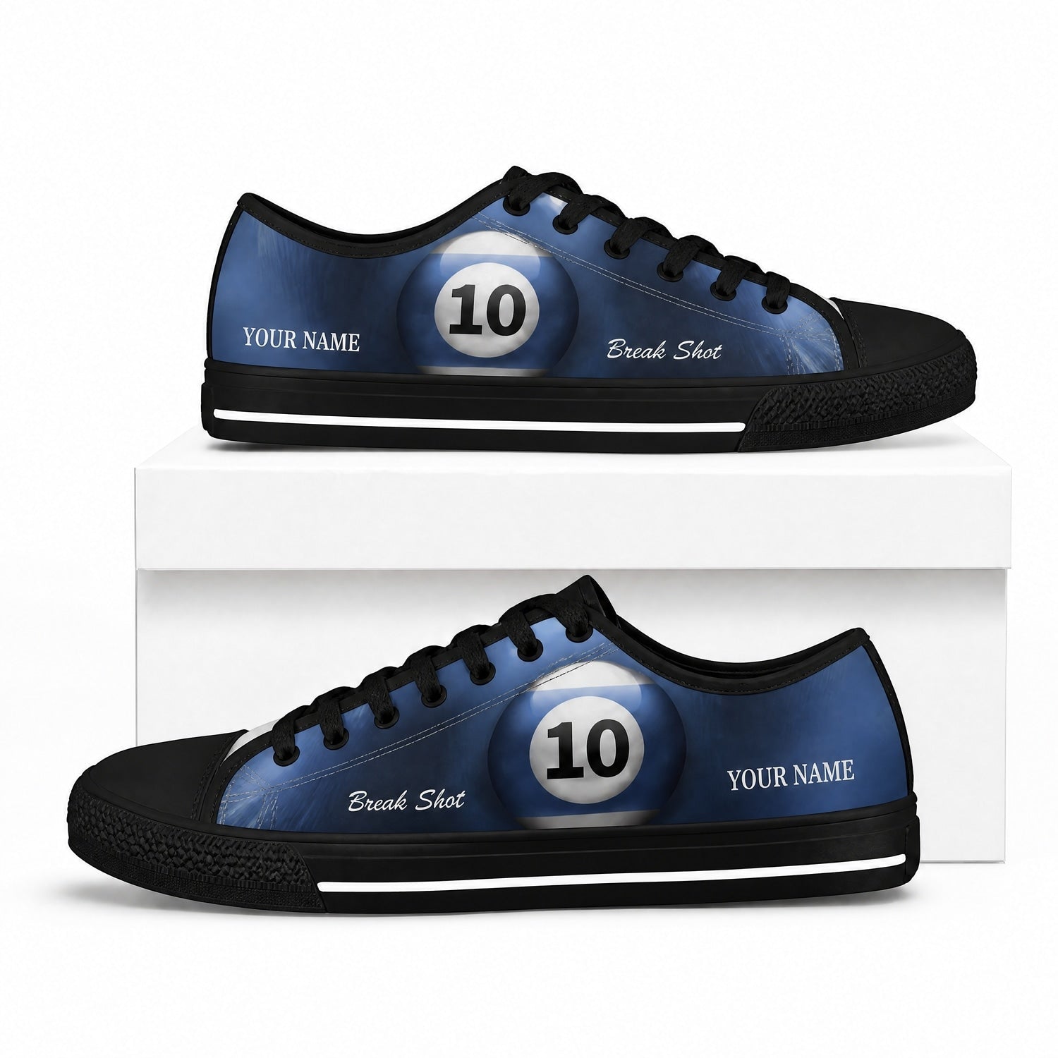 Ten Ball Billiards Design Graphic Personalized Low Top Shoes Box Black