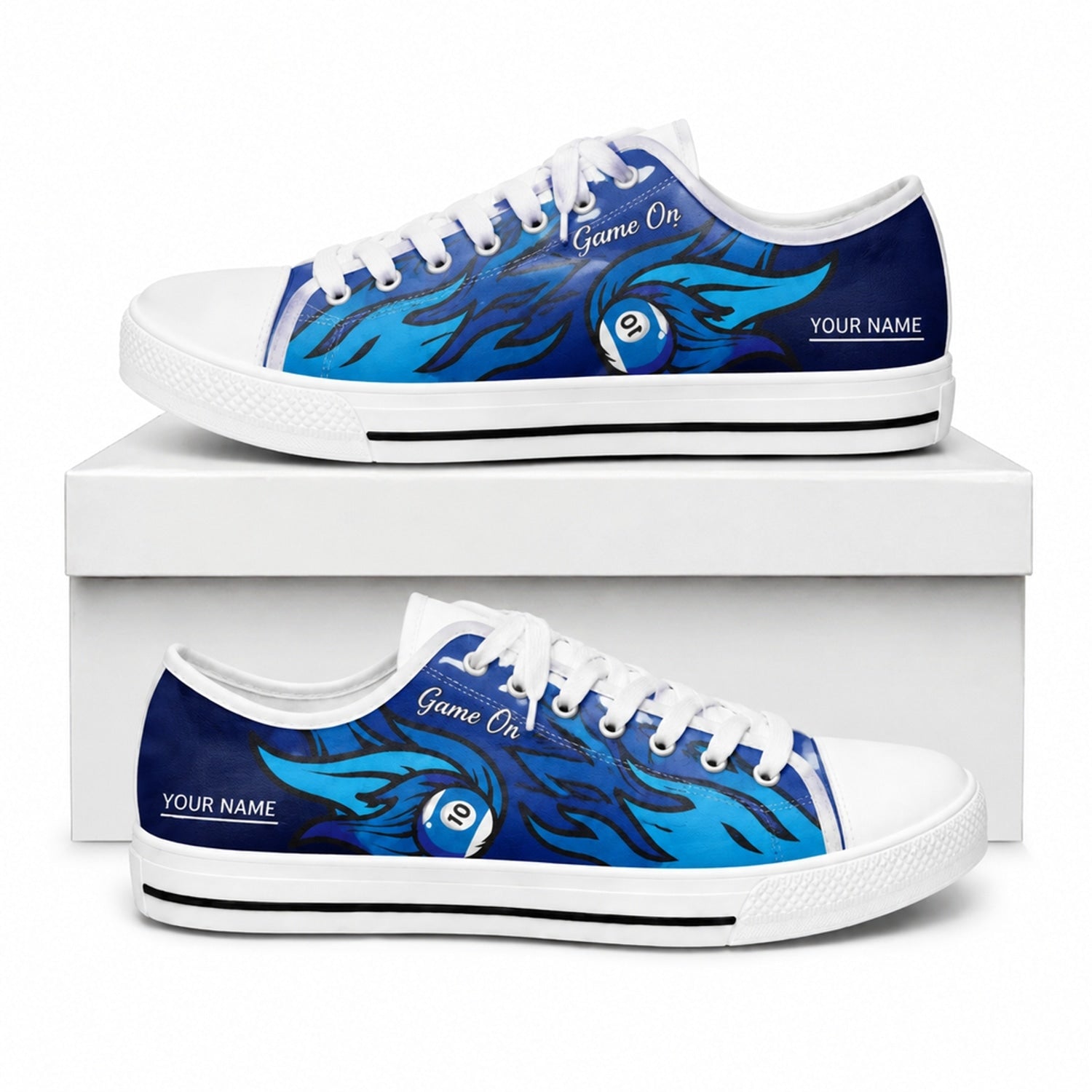 Ten Ball Pool Design Graphic Personalized Low Top Shoes Box White
