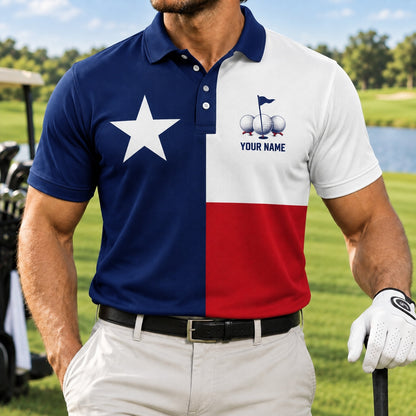 Texas Golf Ball And Clubs Custom Golf Polo Shirt Front View