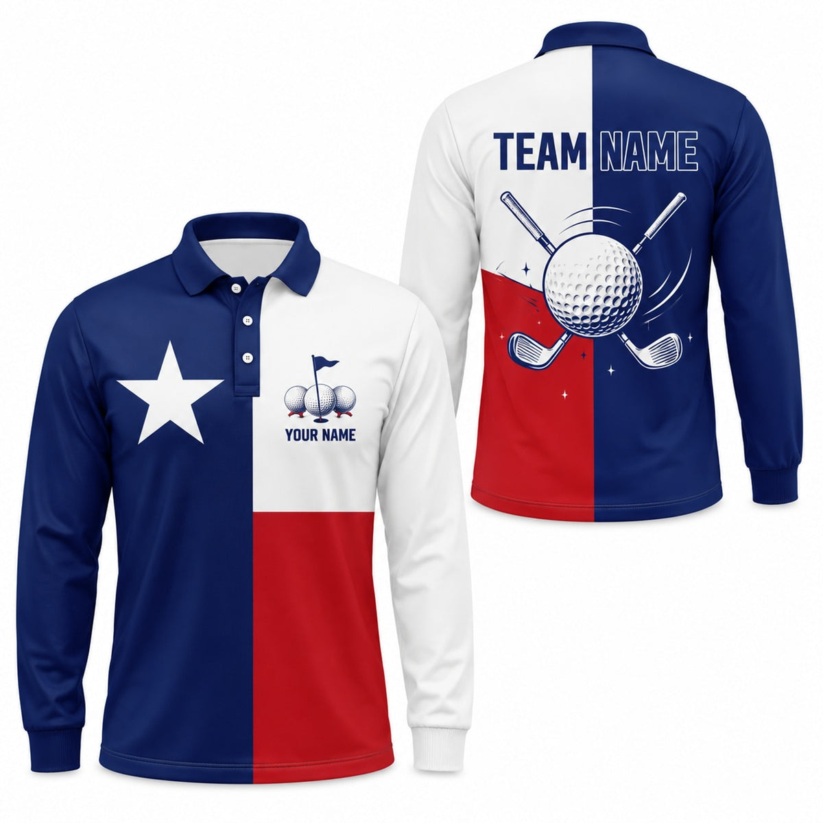 Texas Golf Ball And Clubs Custom Golf Polo Shirt Long Sleeve Polo