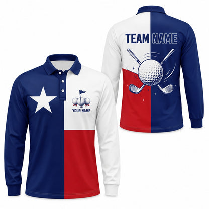 Texas Golf Ball And Clubs Custom Golf Polo Shirt Long Sleeve Polo