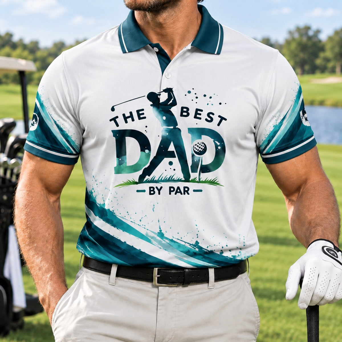 The Best Dad By Par Graphic Personalized Golf Polo Shirt Front View