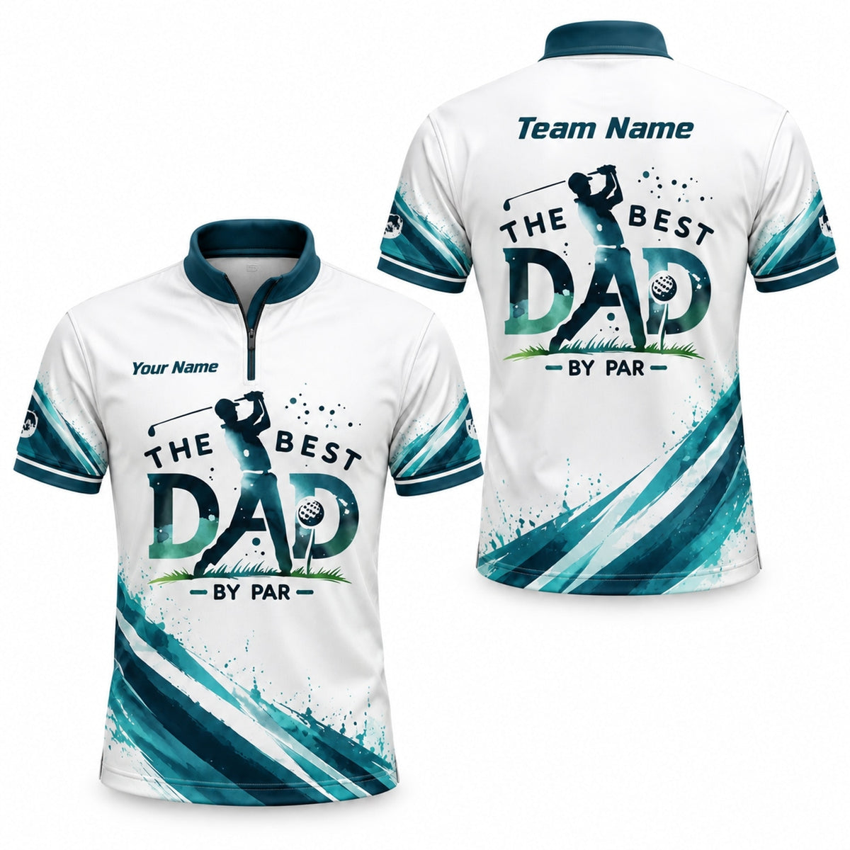The Best Dad By Par Graphic Personalized Golf Polo Shirt Jersey Zip 1 4 Collar