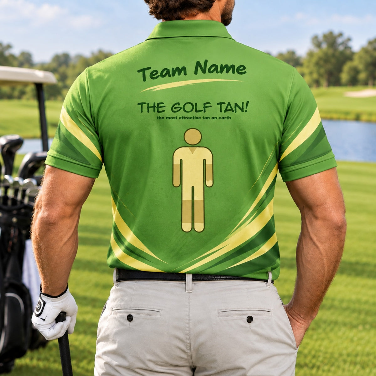 The Golf Tan Typography Personalized Golf Polo Shirt Back View