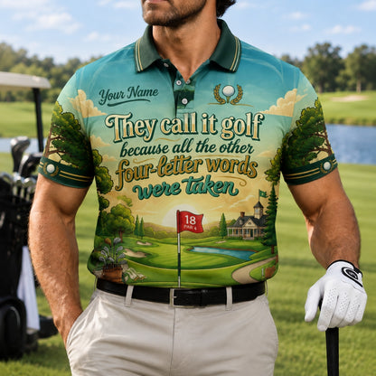 They Call It Golf Golf Humor Personalized Golf Polo Shirt Front View