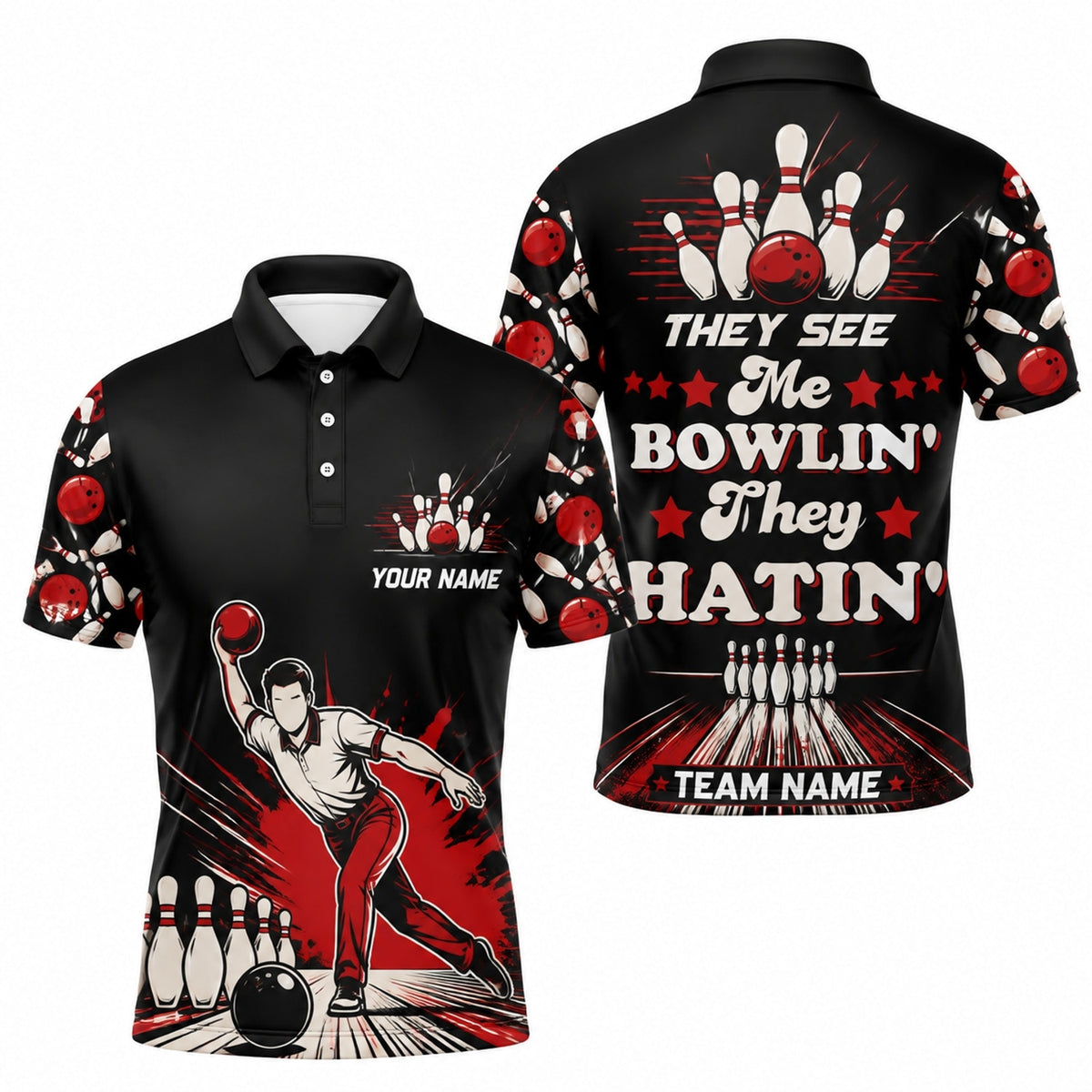 They See Me Bowlin' Graphic Custom Bowling Polo Shirt