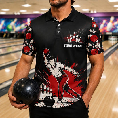 They See Me Bowlin' Graphic Custom Bowling Polo Shirt Front View