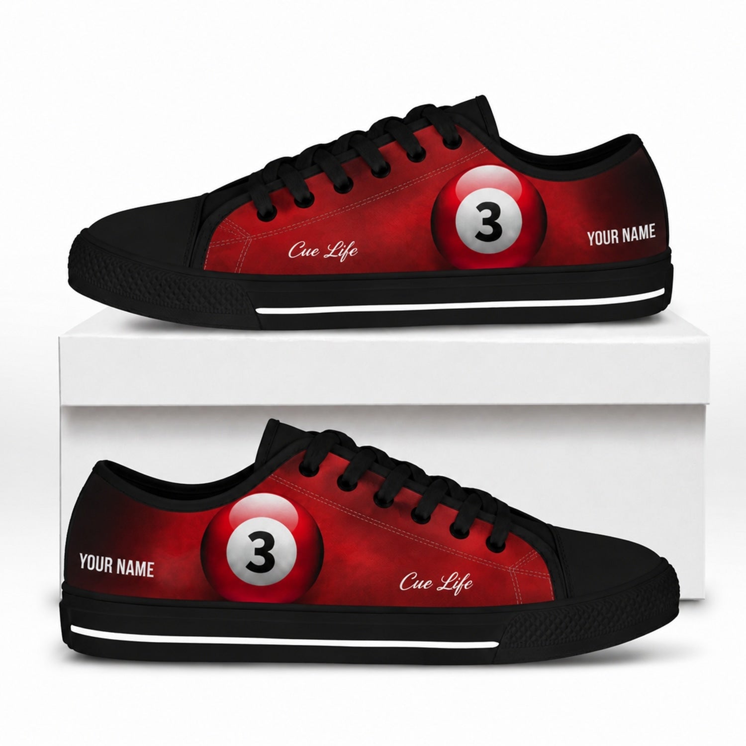 Three Ball Pool Graphic Personalized Low Top Shoes Box Black