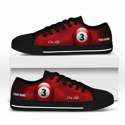 Three Ball Pool Graphic Personalized Low Top Shoes Box Black