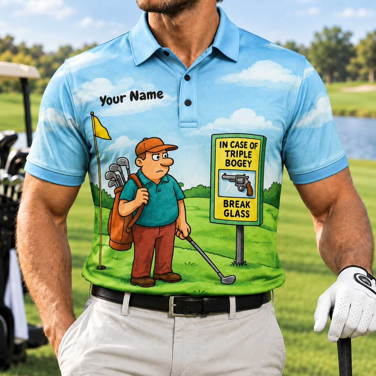 Triple Bogey Cartoon Personalized Golf Polo Shirt Front View