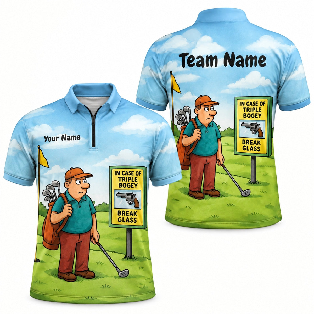 Triple Bogey Cartoon Personalized Golf Polo Shirt Jersey Zip 1 4 Collar