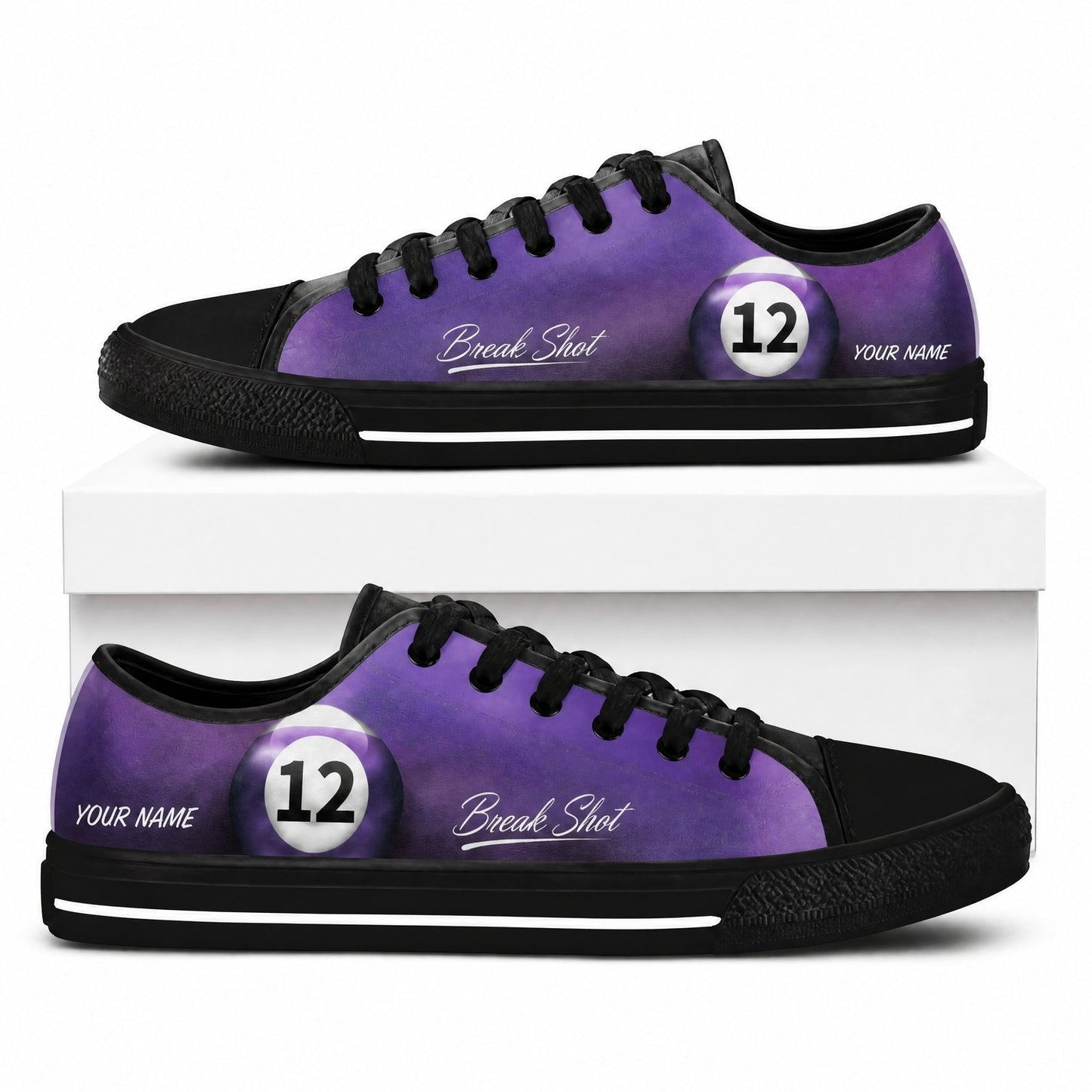 Twelve Ball Break Shot Graphic Custom Low Top Shoes Box Black
