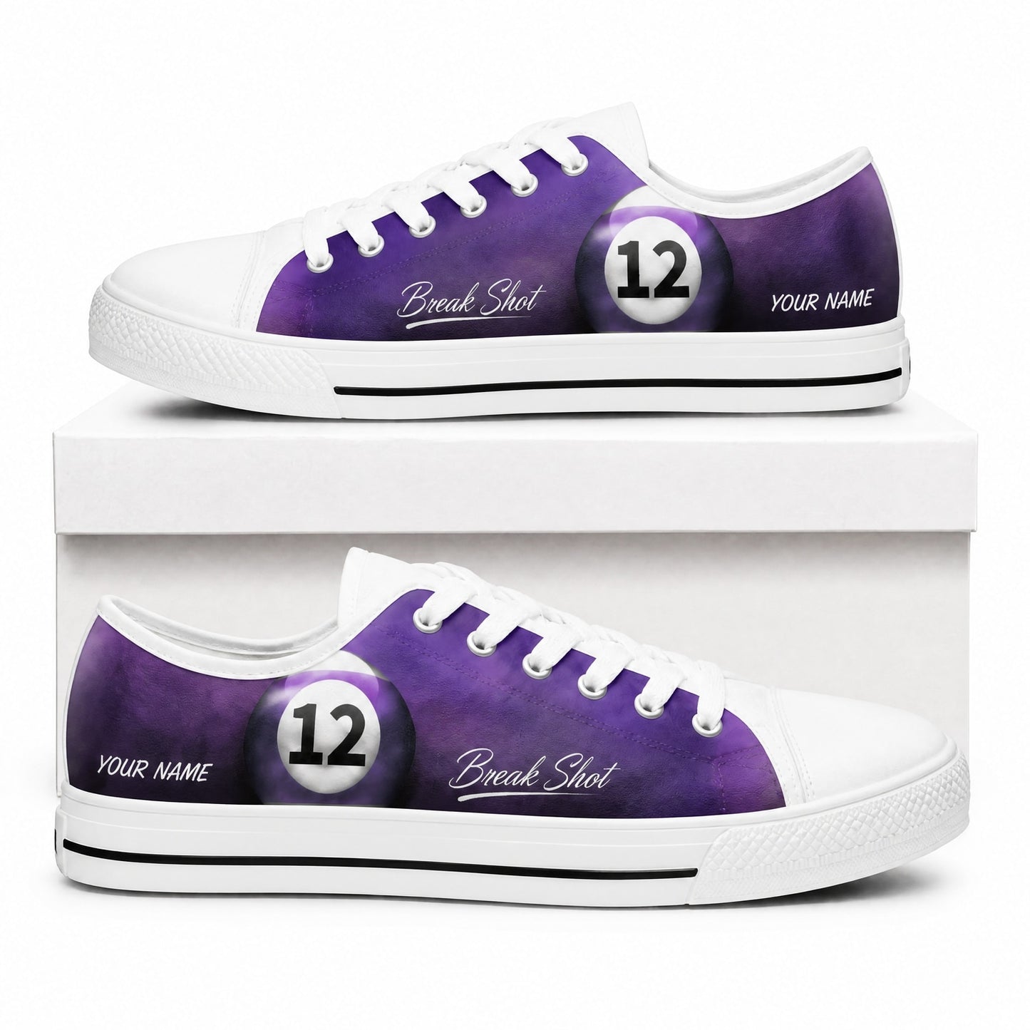Twelve Ball Break Shot Graphic Custom Low Top Shoes Box White