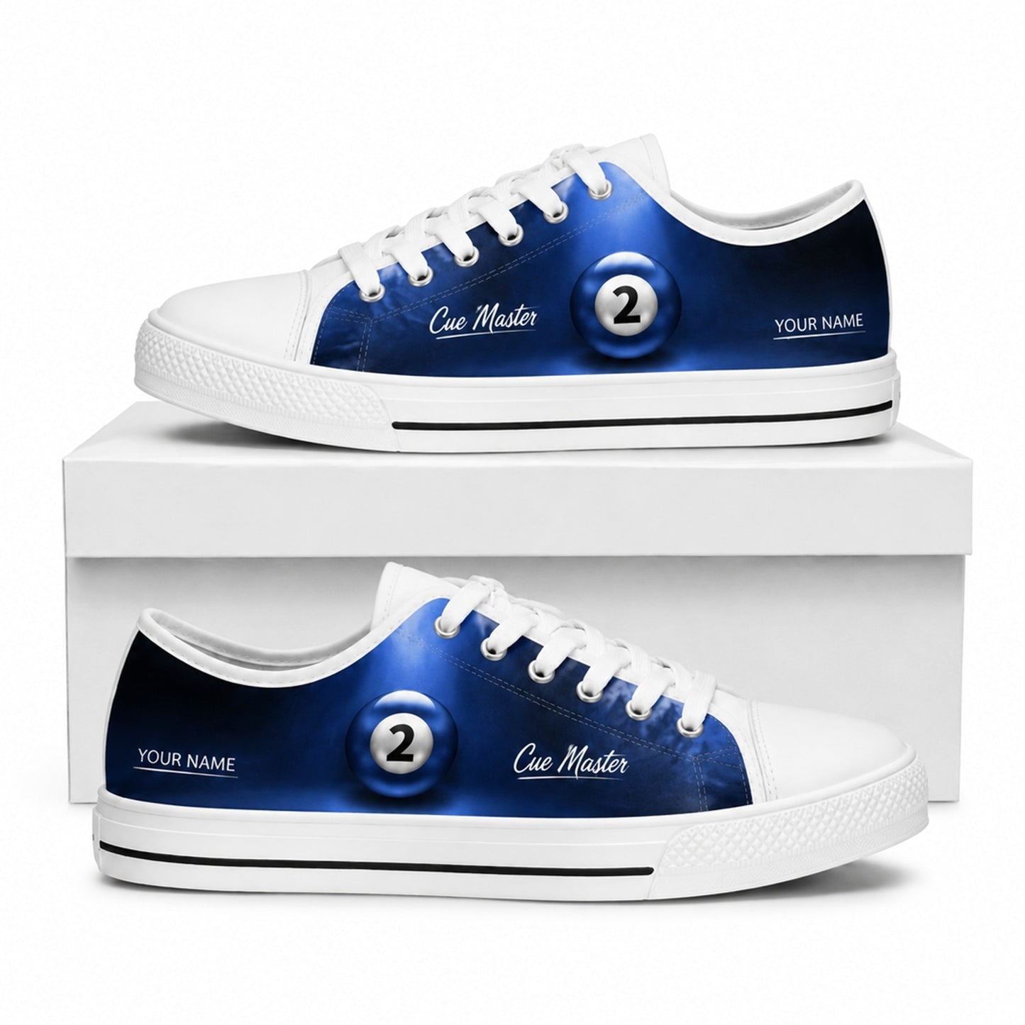 Two Ball Billiards Graphic Custom Low Top Shoes Box White