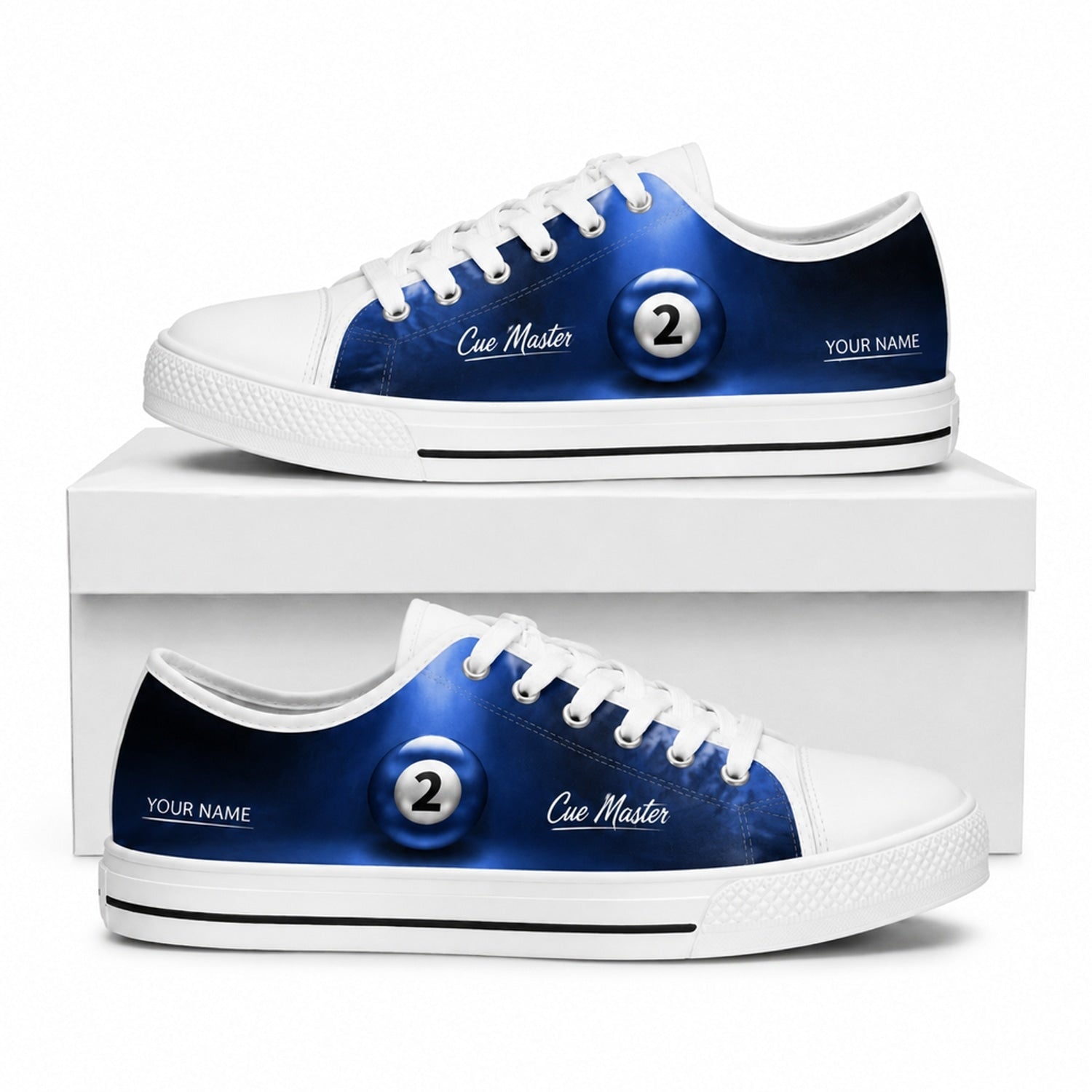 Two Ball Billiards Graphic Custom Low Top Shoes Box White