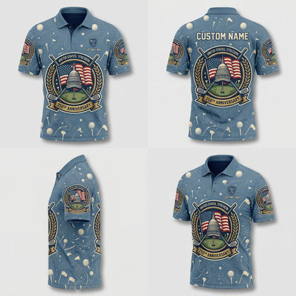 Multi-angle product display of the USA 1776-2026 designer golf polo for men