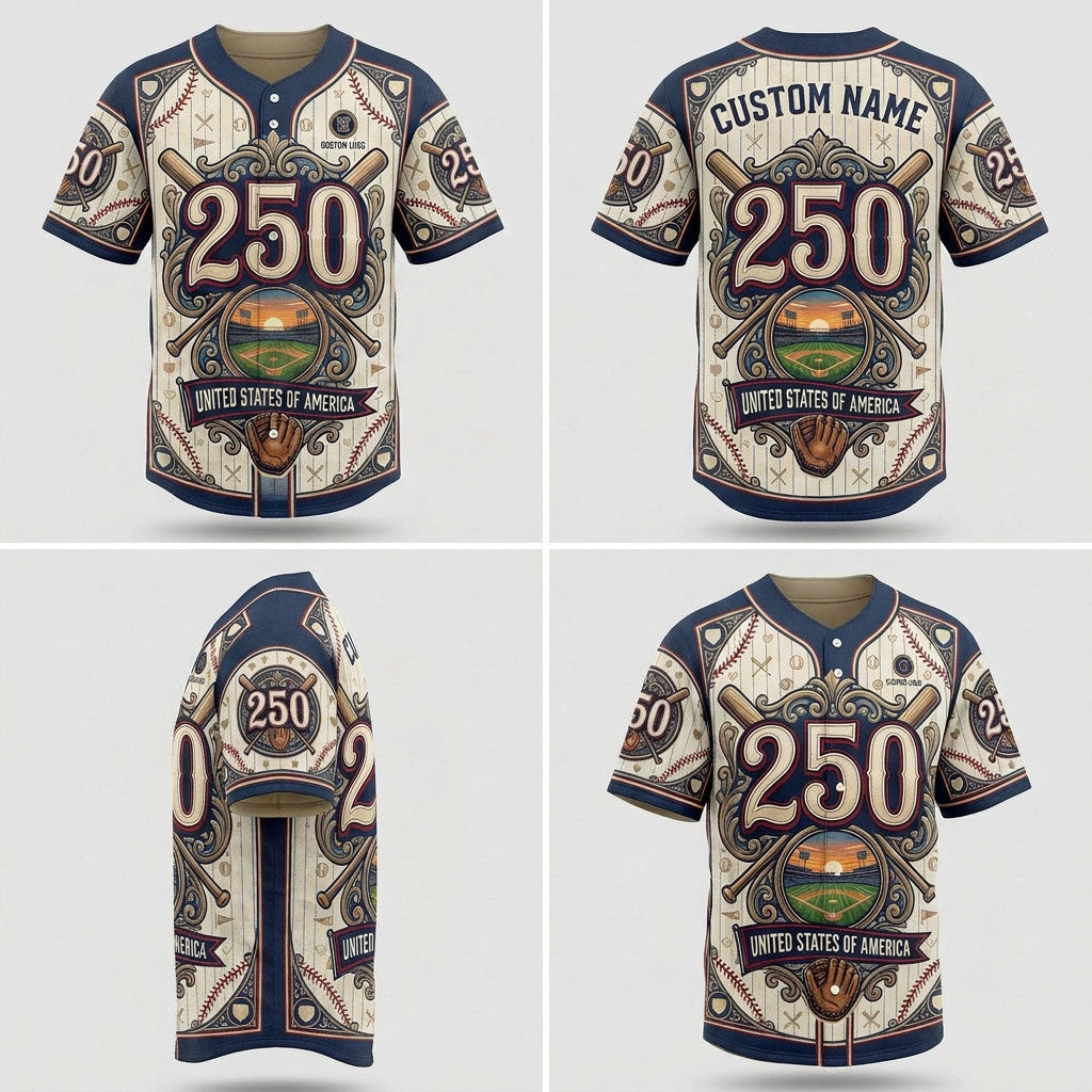 Product grid showing multiple views of the USA 250th anniversary jersey