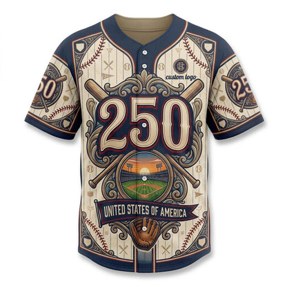 Flatlay view of the USA 250th anniversary commemorative baseball jersey