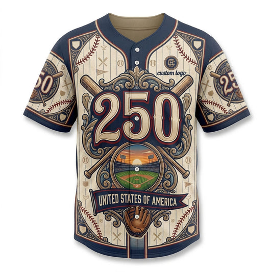 Flatlay view of the USA 250th anniversary commemorative baseball jersey