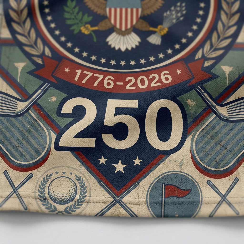 Detailed closeup of the patriotic eagle and 1776-2026 anniversary print