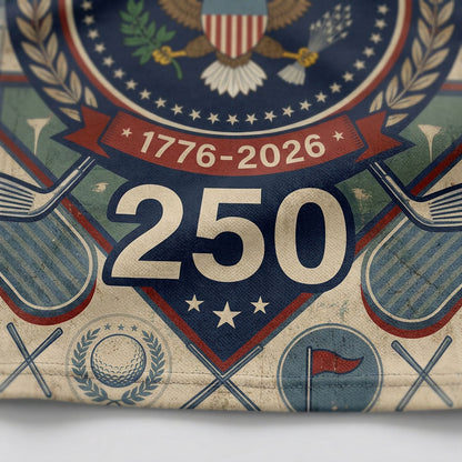 Detailed closeup of the patriotic eagle and 1776-2026 anniversary print