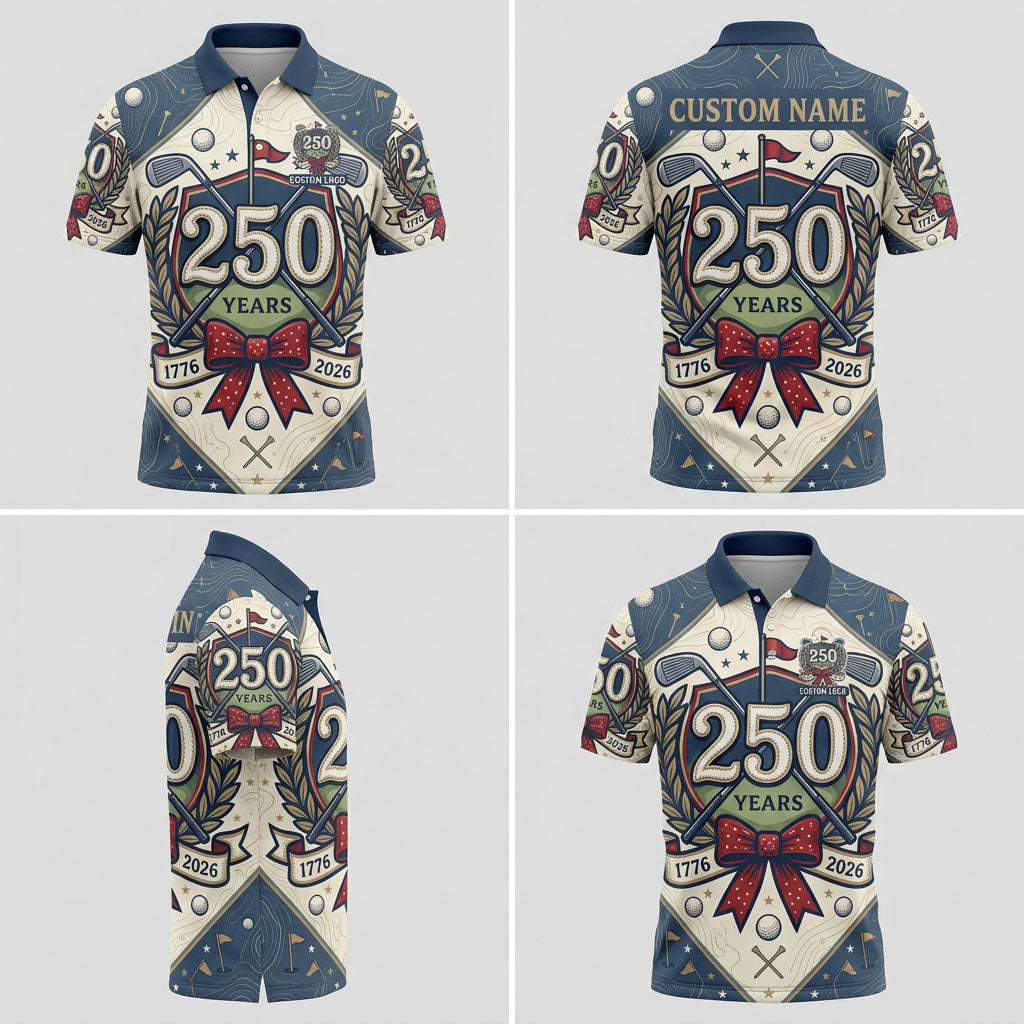 Multi-angle view of the USA 250th anniversary golf polo for men