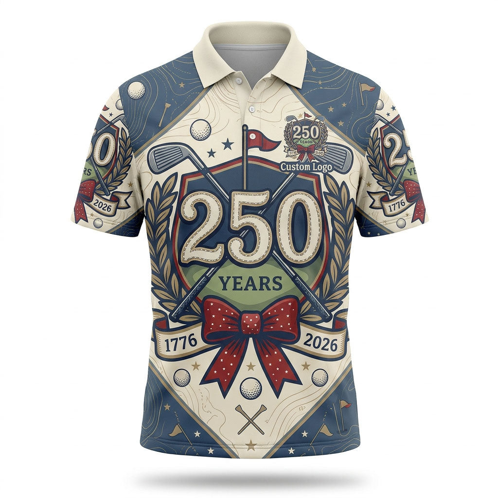 Elegant flatlay of the USA 250th anniversary performance polo