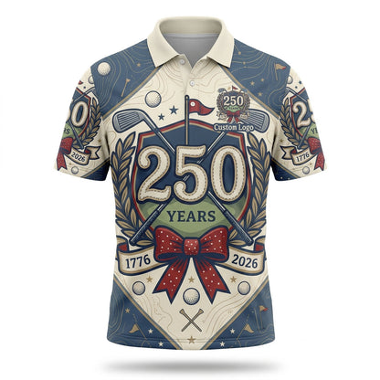 Elegant flatlay of the USA 250th anniversary performance polo
