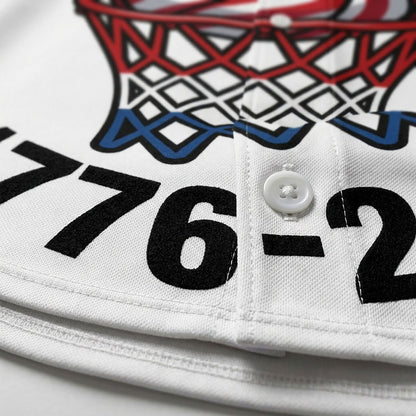 Close-Up Detail Of High-Quality Stitching And Buttons On The 250th Anniversary Basketball Jersey
