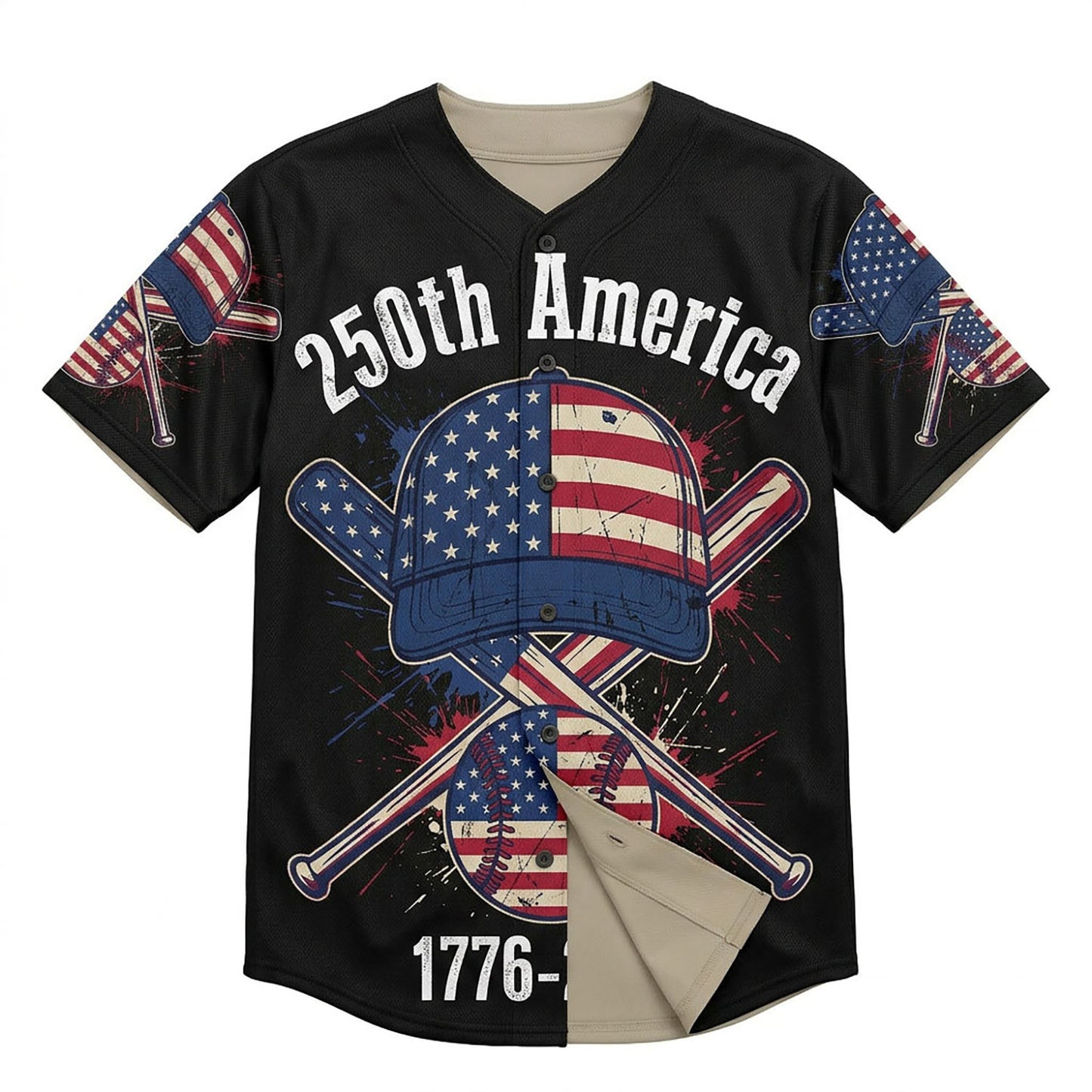 Isolated Front View Of The Patriotic 1776-2026 American 250th Anniversary Baseball Cap Shirt