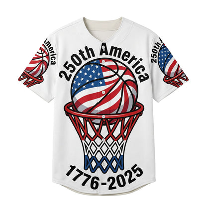 Isolated Front View Of The Patriotic 1776-2025 American 250th Anniversary Baseball Shirt