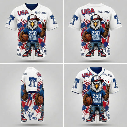 Collage Showing Front, Back, And Side Design Perspectives Of The Custom Eagle Basketball Baseball Jersey