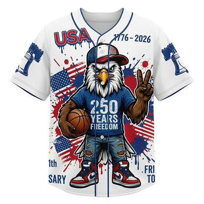 Isolated Front View Of The Patriotic 1776-2026 American 250th Anniversary Eagle Baseball Shirt