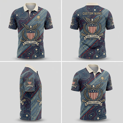 Product view grid of USA 250th anniversary custom golf polo