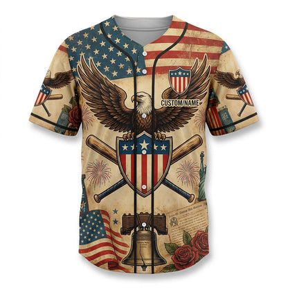 Isolated Front View Of The Custom Name USA 250th Anniversary Heritage Baseball Shirt