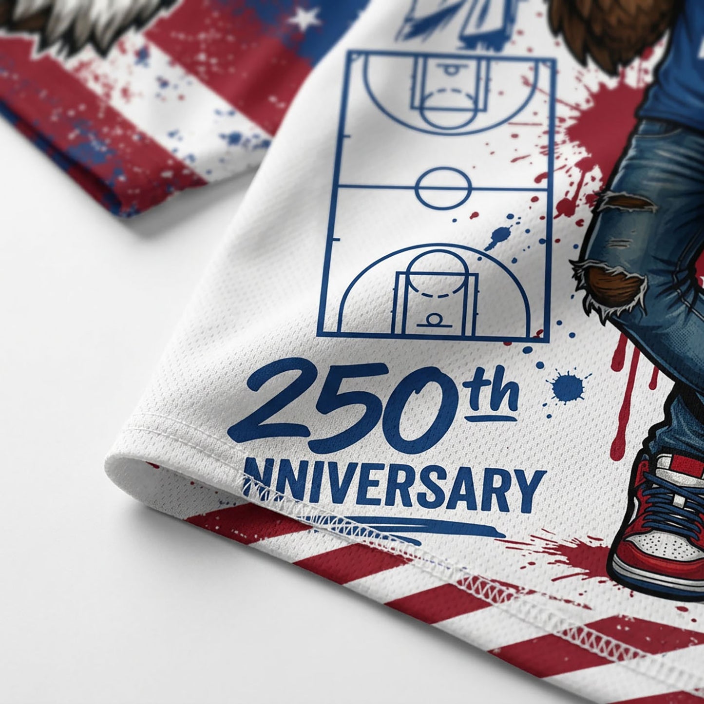 Detail View Of Fabric And Stitching On The 250th Anniversary Eagle And Liberty Bell Jersey