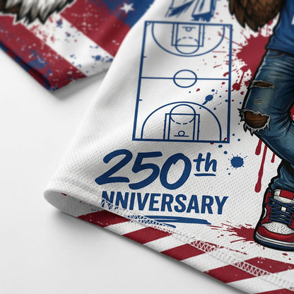 Detail View Of Fabric And Stitching On The 250th Anniversary Eagle And Liberty Bell Jersey