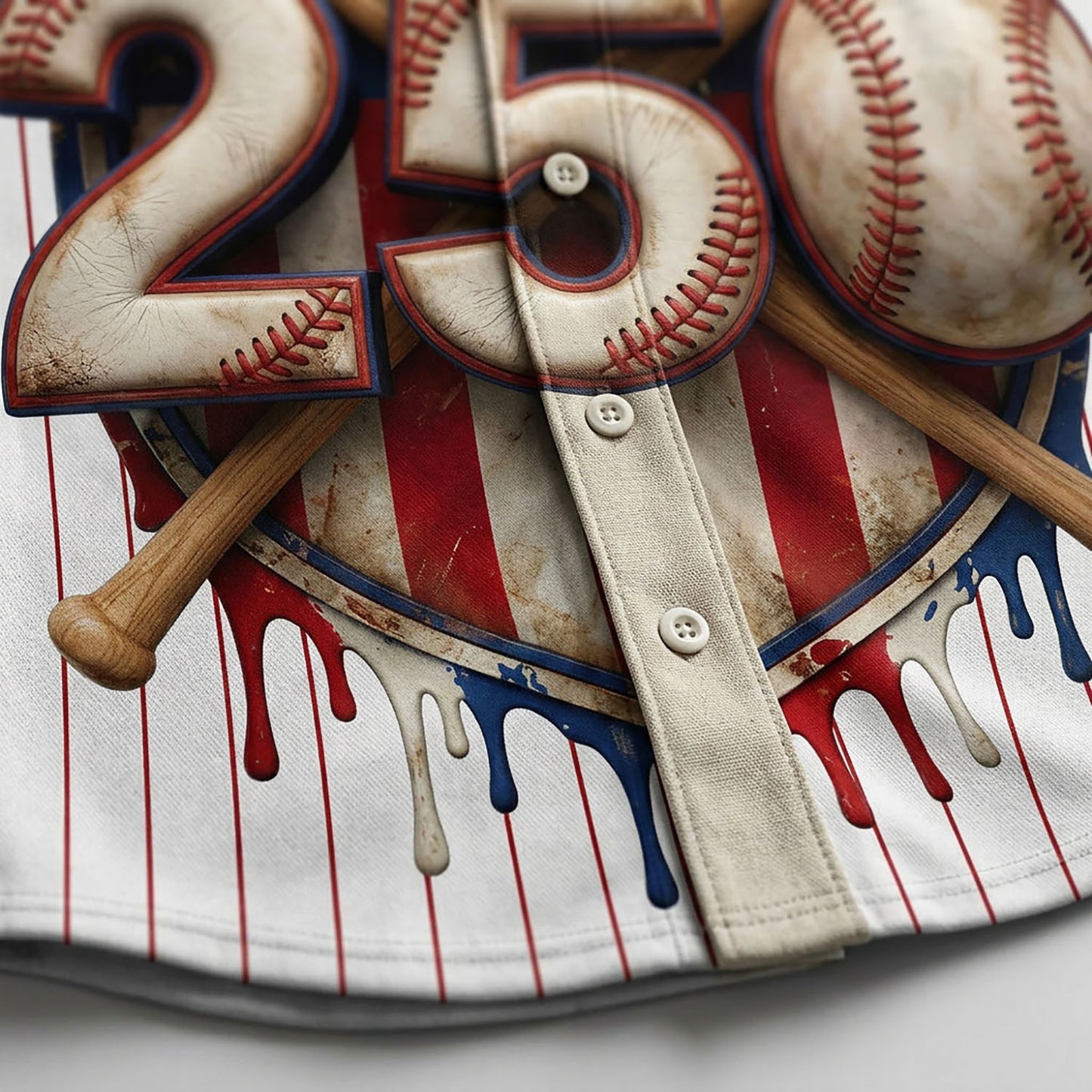 Close-Up Detail Of High-Quality Fabric And Stitching On The 250th Anniversary Pinstripe Baseball Jersey