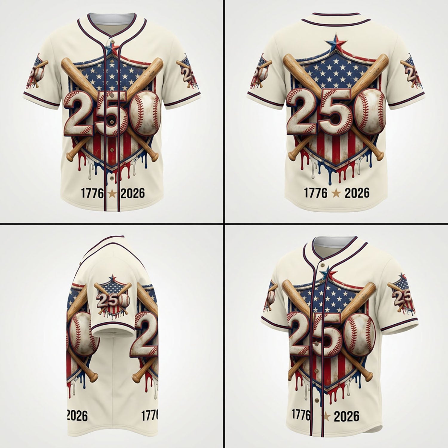 Collage Showing Front, Back, And Side Design Perspectives Of The Custom Shield Baseball Jersey